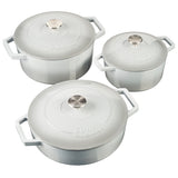 Cooks Professional Cast Iron Casserole Set of 3 | 20cm, 26cm and 28cm | Enamelled Inside and Out | Graduated Grey