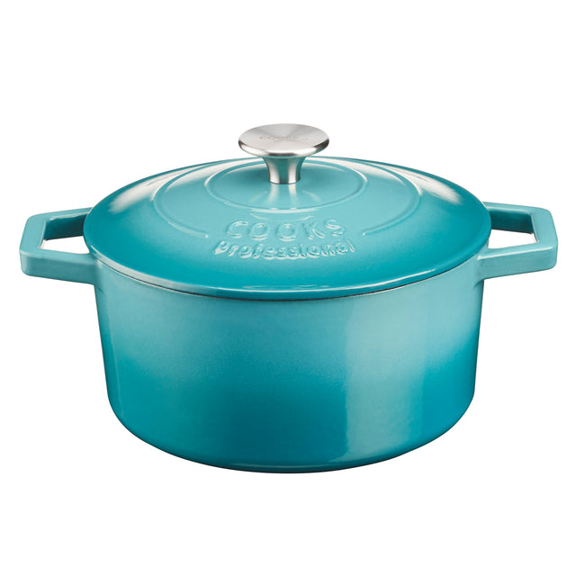 Cooks Professional Cast Iron Casserole 20cm | 2.8L Capacity | Enamelled Inside and Out | Graduated Green