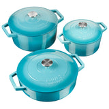 Cooks Professional Set of 3 Cast Iron Casserole | 20cm, 26cm and 28cm | Graduated Teal