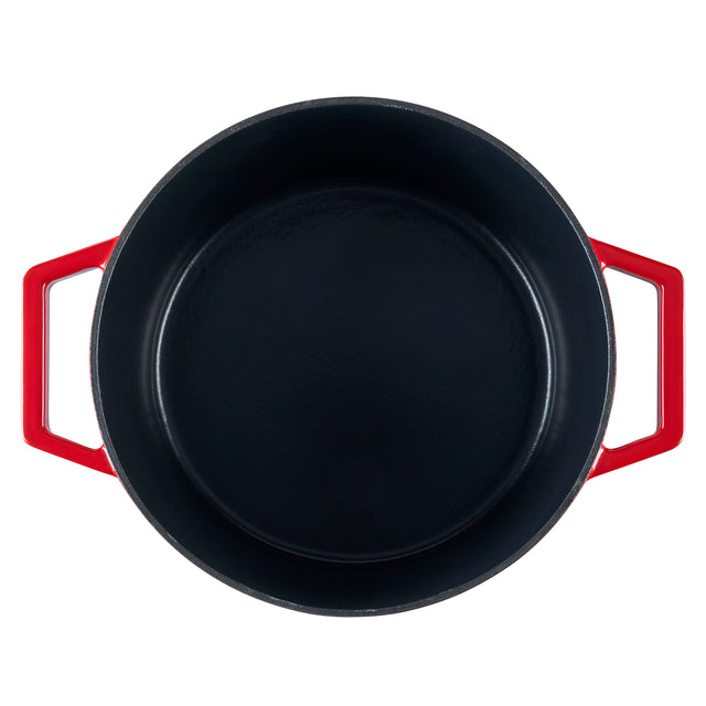 Cooks Professional Cast Iron Casserole Set of 2 | 26cm and 28cm | Enamelled Inside and Out | Graduated Red