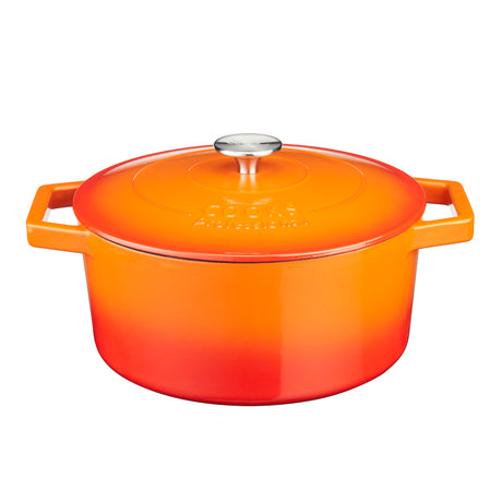 Cooks Professional Cast Iron Casserole 26cm | 5.8L Capacity | Enamelled Inside and Out | Graduated Orange
