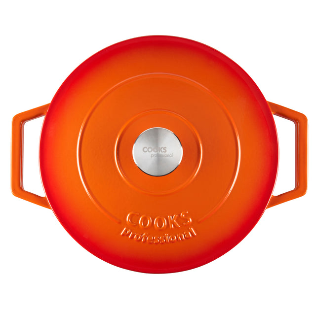 Cooks Professional Cast Iron Casserole 26cm | 5.8L Capacity | Enamelled Inside and Out | Graduated Orange
