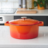 Cooks Professional Cast Iron Casserole Set of 3 | 20cm, 26cm and 28cm | Enamelled Inside and Out | Graduated Orange