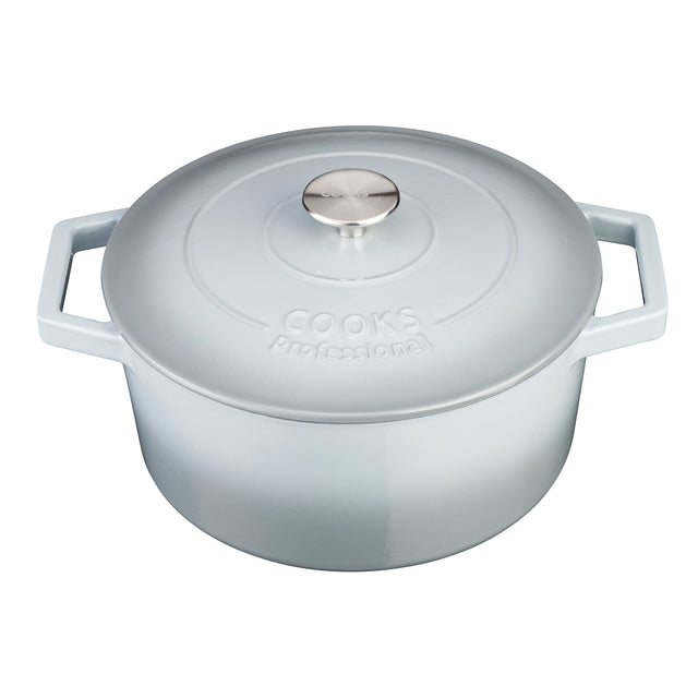 Cooks Professional Cast Iron Casserole 26cm | 5.8L Capacity | Enamelled Inside and Out | Graduated Grey