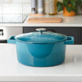 Cooks Professional Cast Iron Casserole Set of 2 | 26cm and 28cm | Enamelled Inside and Out | Graduated Teal