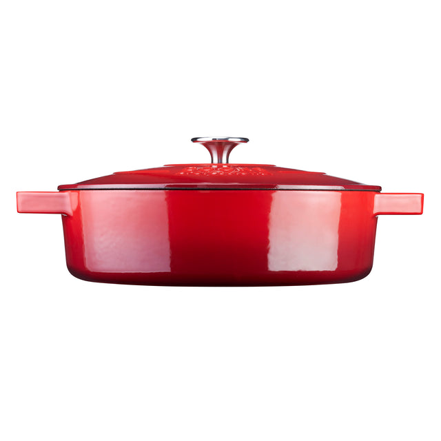 Cooks Professional Cast Iron Casserole Set of 2 | 26cm and 28cm | Enamelled Inside and Out | Graduated Red