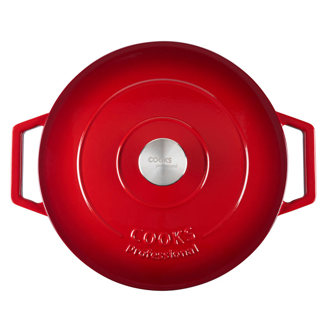 Cooks Professional Cast Iron Casserole Set of 2 | 26cm and 28cm | Enamelled Inside and Out | Graduated Red