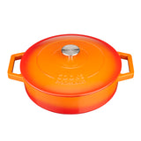 Cooks Professional Cast Iron Casserole 28cm Shallow | 4.3L Capacity | Enamelled Inside and Out | Graduated Orange