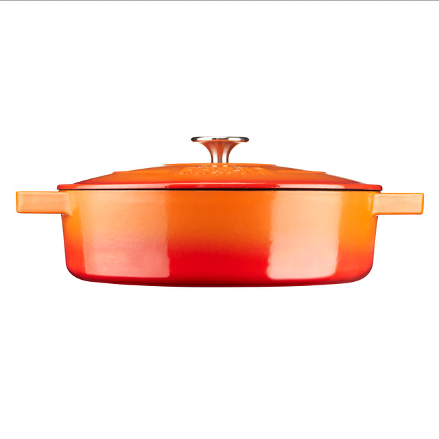 Cooks Professional Cast Iron Casserole Set of 2 | 26cm and 28cm | Enamelled Inside and Out | Graduated Orange
