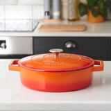Cooks Professional Cast Iron Casserole Set of 2 | 26cm and 28cm | Enamelled Inside and Out | Graduated Orange