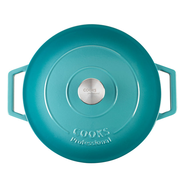 Cooks Professional Set of 3 Cast Iron Casserole | 20cm, 26cm and 28cm | Graduated Teal