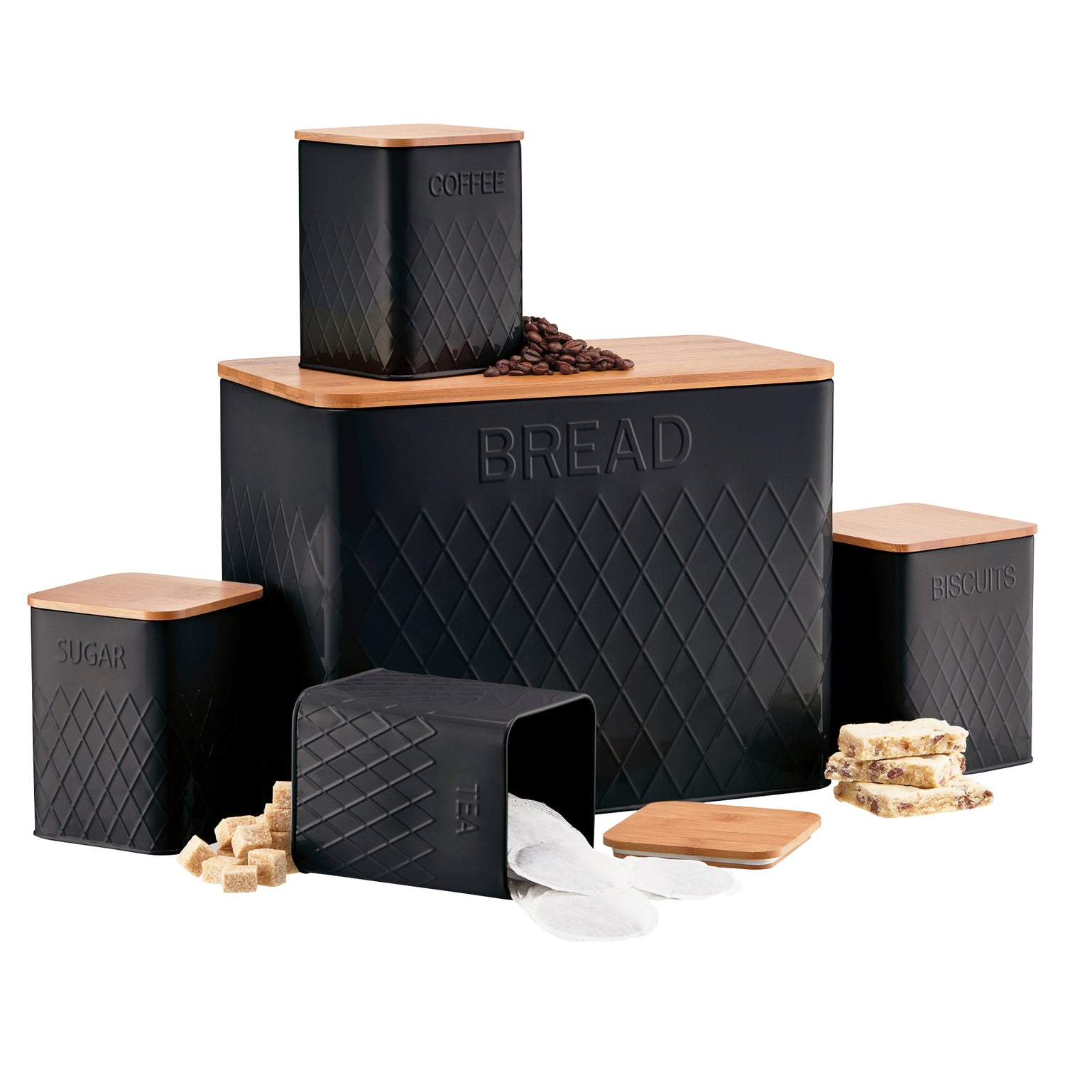 Cooks Professional 5 Piece Kitchen Storage Set with Bamboo Lids | Blac ...