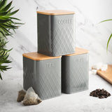 Cooks Professional 3 Piece Square Kitchen Storage Set with Bamboo Lids | Grey