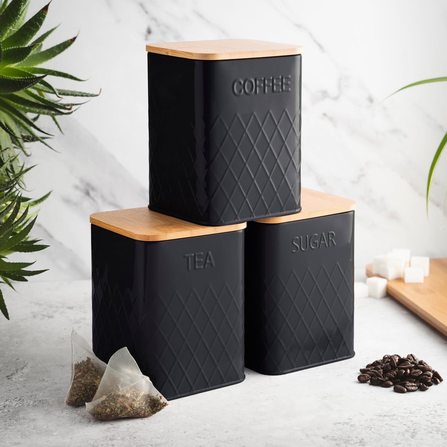 Kitchen Canister Bamboo Tea Coffee And Sugar Canister Set Cooks