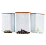 Cooks Professional 3 Piece Square Kitchen Storage Set with Bamboo Lids | White
