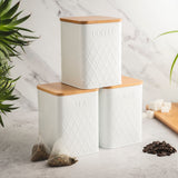 Cooks Professional 3 Piece Square Kitchen Storage Set with Bamboo Lids | White