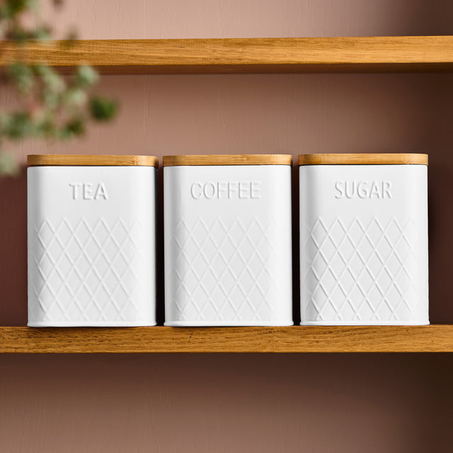 Cooks Professional 3 Piece Square Kitchen Storage Set with Bamboo Lids | White