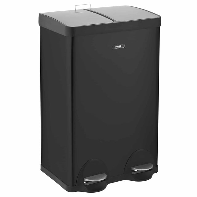 Cooks Professional Dual Recycle Kitchen Pedal Bin 60L | Dual Pedal | 2 x 30L Removable Compartments | Black