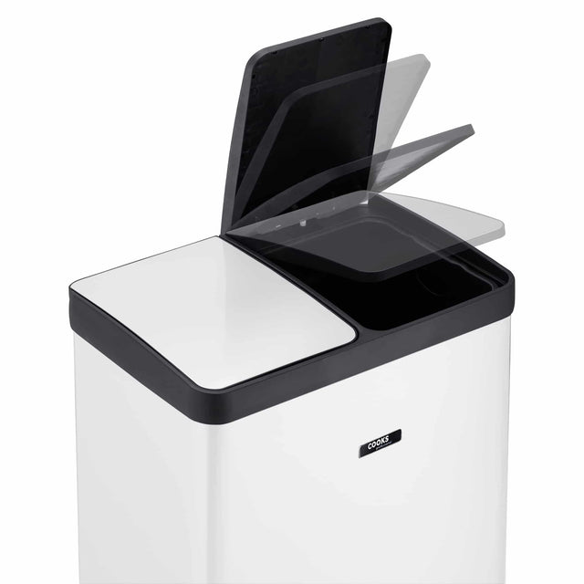 Cooks Professional Dual Recycle Kitchen Pedal Bin 60L | Dual Pedal | 2 x 30L Removable Compartments | White