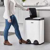 Cooks Professional Dual Recycle Kitchen Pedal Bin 60L | Dual Pedal | 2 x 30L Removable Compartments | White