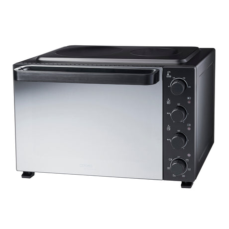 Cooks Professional Mini Oven | 48 Litre with 2 Ceramic Hobs | 1800W Oven | 1000W and 1500W Ceramic Hobs | Black Contemporary