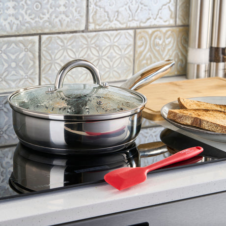 Cooks Professional Stainless Steel Egg Poacher Pan and Silicon Spatula I 4 Nonstick Egg Poacher Cups I Glass Lid