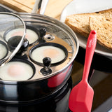 Cooks Professional Stainless Steel Egg Poacher Pan and Silicon Spatula I 4 Nonstick Egg Poacher Cups I Glass Lid