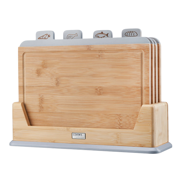Cooks Professional Index Chopping Board Set | 4-Piece Bamboo | Durable and Easy Clean | Grey Tabs