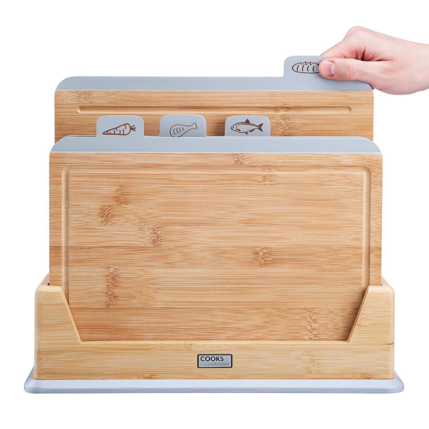 Cooks Professional 4 Piece Bamboo Index Chopping Board Set | Grey Tabs