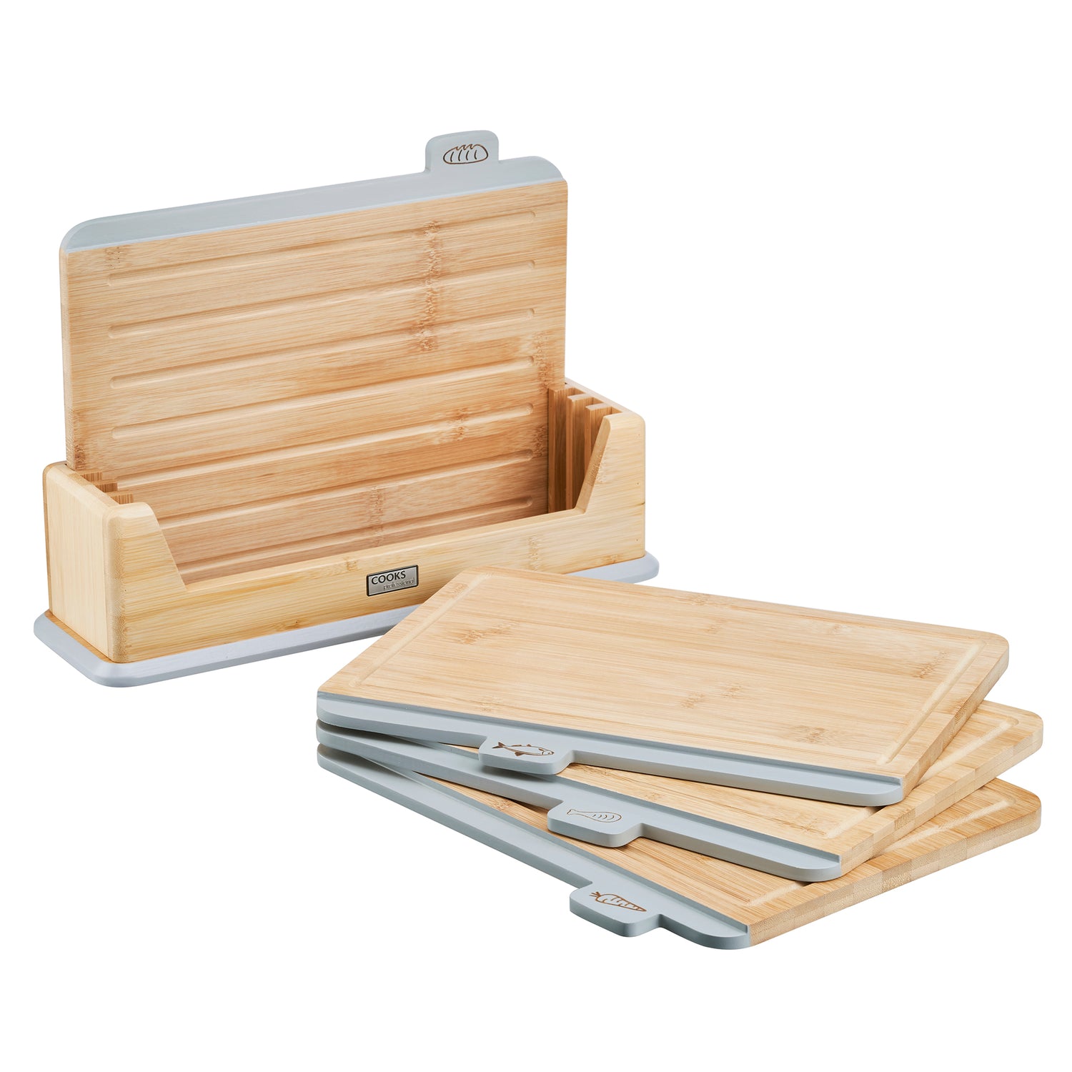 Cooks Professional 4 Piece Bamboo Index Chopping Board Set | Grey Tabs