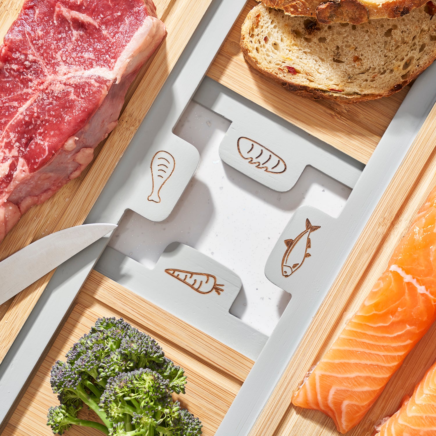 Cooks Professional 4 Piece Bamboo Index Chopping Board Set | Grey Tabs