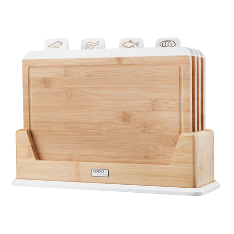 Cooks Professional Index Chopping Board Set | 4-Piece Bamboo | Durable and Easy Clean | White Tabs