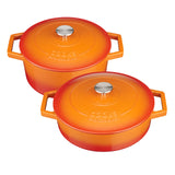 Cooks Professional Cast Iron Casserole Set of 2 | 26cm and 28cm | Enamelled Inside and Out | Graduated Orange