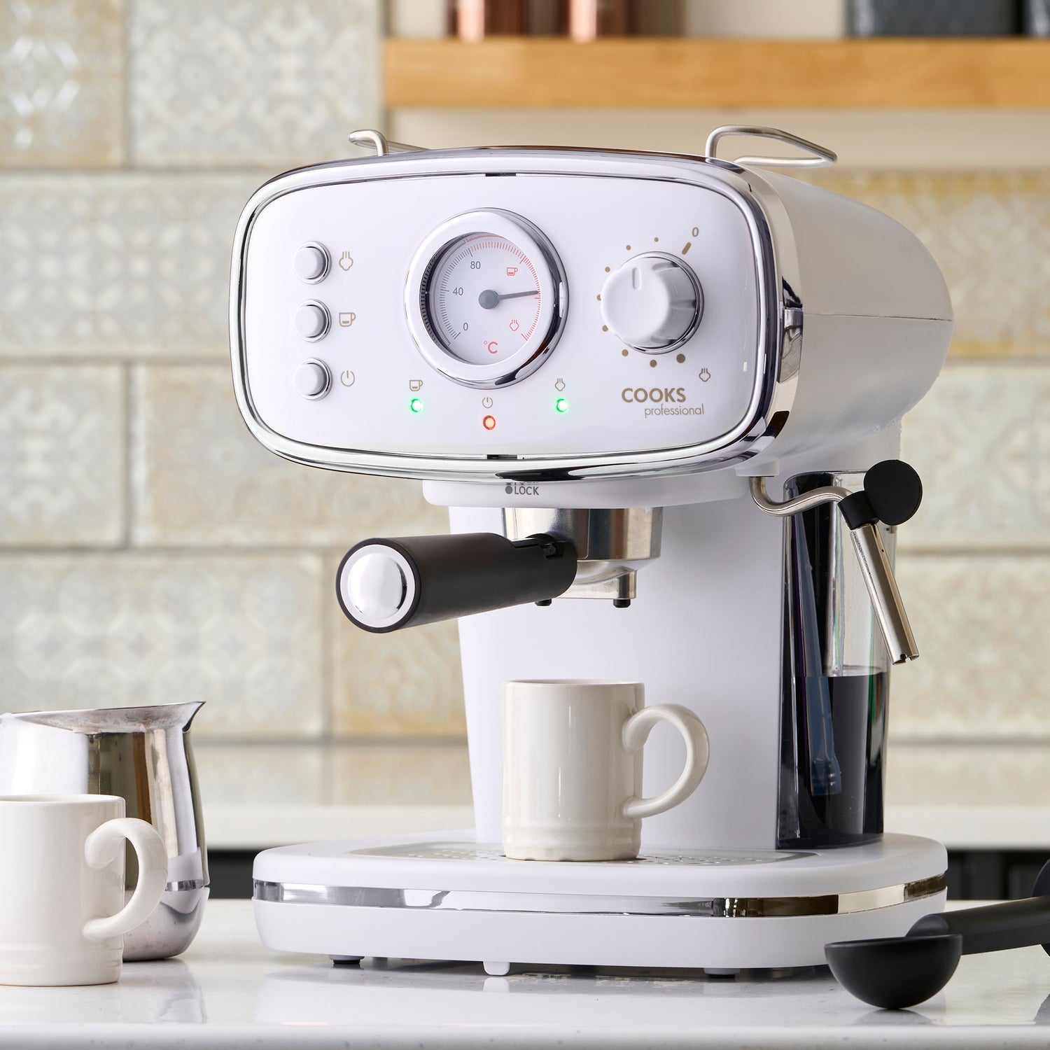 Cooks Professional Retro Espresso Machine White Silver