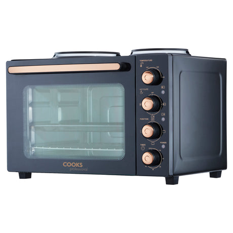 Cooks Professional Mini Oven with 2 Hobs | 34 Litre | Powerful 1500W | Black and Copper