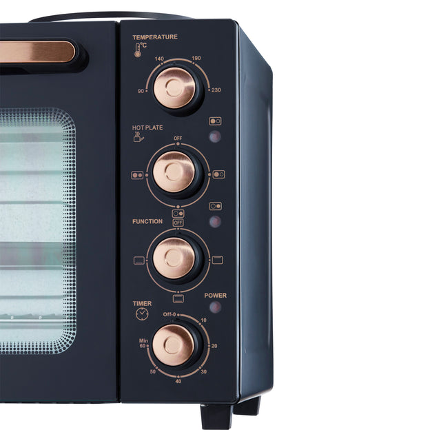 Cooks Professional Mini Oven with 2 Hobs | 34 Litre | Powerful 1500W | Black and Copper