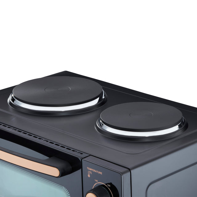 Cooks Professional Mini Oven with 2 Hobs | 34 Litre | Powerful 1500W | Black and Copper