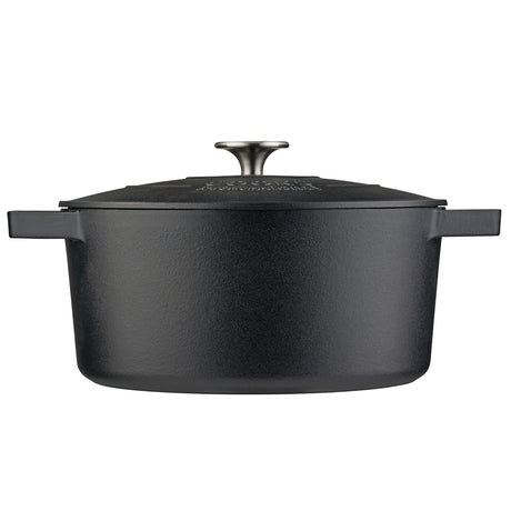Cooks Professional Cast Iron Casserole 26cm | 5.8L Capacity | Enamelled Inside and Out | Matte Black