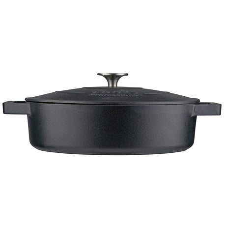 Cooks Professional 28cm Shallow Cast Iron Casserole | Matte Black