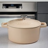 Cooks Professional Cast Iron Casserole Set of 3 | 20cm, 26cm and 28cm | Enamelled Inside and Out | Off White
