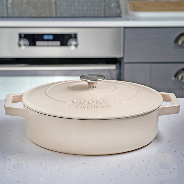 Cooks Professional 26cm Cast Iron Casserole | Off White
