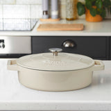Cooks Professional Cast Iron Casserole Set of 3 | 20cm, 26cm and 28cm | Enamelled Inside and Out | Off White