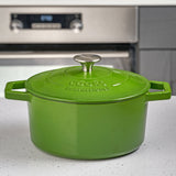 Cooks Professional Cast Iron Casserole Set of 3 | 20cm, 26cm and 28cm | Enamelled Inside and Out | Graduated Green