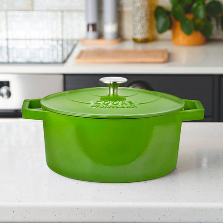 Cooks Professional Cast Iron Casserole Set of 3 | 20cm, 26cm and 28cm | Enamelled Inside and Out | Graduated Green