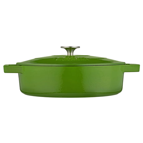 Cooks Professional Cast Iron Casserole 28cm Shallow | 4.3L Capacity | Enamelled Inside and Out | Graduated Green
