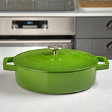 Cooks Professional Cast Iron Casserole Set of 3 | 20cm, 26cm and 28cm | Enamelled Inside and Out | Graduated Green