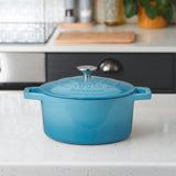 Cooks Professional Cast Iron Casserole Set of 3 | 20cm, 26cm and 28cm | Enamelled Inside and Out | Graduated Blue