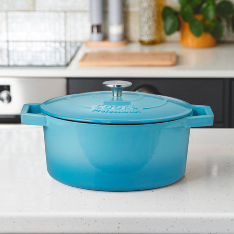 Cooks Professional Cast Iron Casserole Set of 3 | 20cm, 26cm and 28cm | Enamelled Inside and Out | Graduated Blue