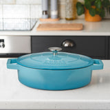Cooks Professional Cast Iron Casserole Set of 3 | 20cm, 26cm and 28cm | Enamelled Inside and Out | Graduated Blue