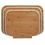 Cooks Professional 3 Piece Bamboo Chopping Board Set | With Bamboo Stand | White Edging